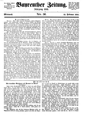 Bayreuther Zeitung Mittwoch 25. Februar 1852