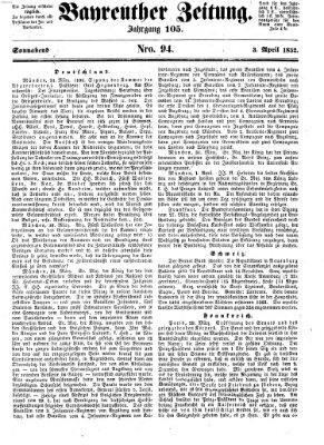 Bayreuther Zeitung Samstag 3. April 1852