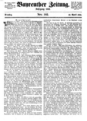 Bayreuther Zeitung Dienstag 13. April 1852