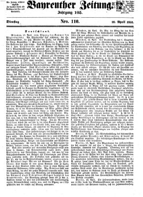 Bayreuther Zeitung Dienstag 20. April 1852