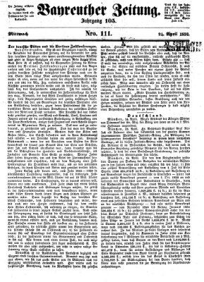 Bayreuther Zeitung Mittwoch 21. April 1852