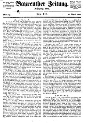 Bayreuther Zeitung Montag 26. April 1852