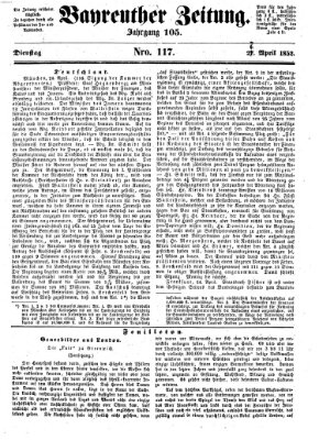 Bayreuther Zeitung Dienstag 27. April 1852