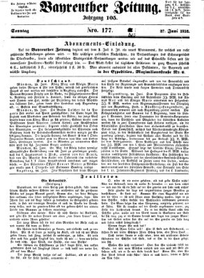 Bayreuther Zeitung Sonntag 27. Juni 1852