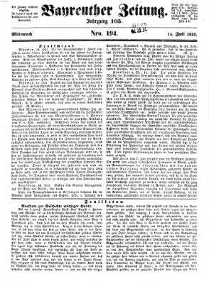Bayreuther Zeitung Mittwoch 14. Juli 1852