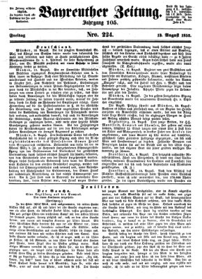 Bayreuther Zeitung Freitag 13. August 1852