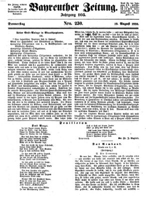 Bayreuther Zeitung Donnerstag 19. August 1852