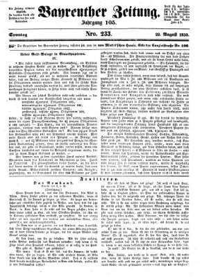 Bayreuther Zeitung Sonntag 22. August 1852