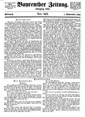 Bayreuther Zeitung Mittwoch 1. September 1852