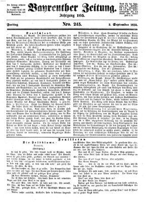 Bayreuther Zeitung Freitag 3. September 1852