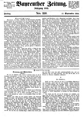 Bayreuther Zeitung Freitag 17. September 1852