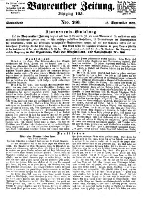 Bayreuther Zeitung Samstag 18. September 1852