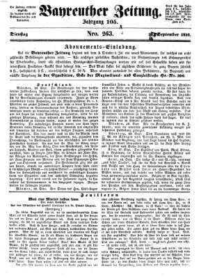 Bayreuther Zeitung Dienstag 21. September 1852