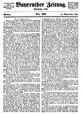 Bayreuther Zeitung Montag 27. September 1852