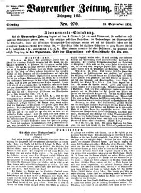 Bayreuther Zeitung Dienstag 28. September 1852