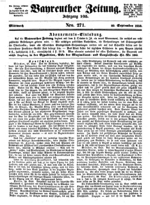 Bayreuther Zeitung Mittwoch 29. September 1852