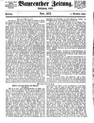 Bayreuther Zeitung Freitag 1. Oktober 1852