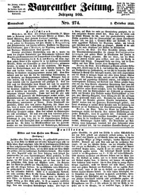 Bayreuther Zeitung Samstag 2. Oktober 1852