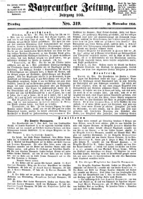 Bayreuther Zeitung Dienstag 16. November 1852