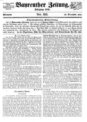 Bayreuther Zeitung Mittwoch 22. Dezember 1852