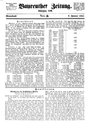 Bayreuther Zeitung Samstag 8. Januar 1853