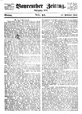 Bayreuther Zeitung Montag 14. Februar 1853