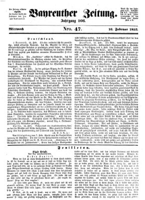 Bayreuther Zeitung Mittwoch 16. Februar 1853