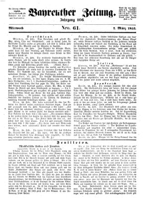 Bayreuther Zeitung Mittwoch 2. März 1853