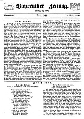 Bayreuther Zeitung Samstag 19. März 1853