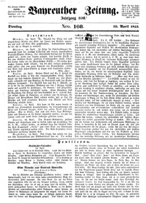 Bayreuther Zeitung Dienstag 19. April 1853