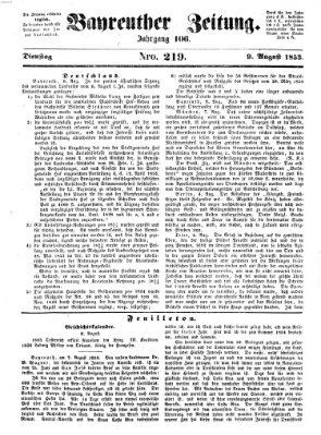 Bayreuther Zeitung Dienstag 9. August 1853