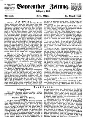 Bayreuther Zeitung Mittwoch 24. August 1853