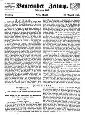 Bayreuther Zeitung Dienstag 30. August 1853