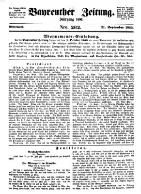 Bayreuther Zeitung Mittwoch 21. September 1853