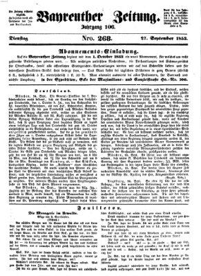 Bayreuther Zeitung Dienstag 27. September 1853