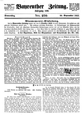 Bayreuther Zeitung Donnerstag 29. September 1853