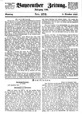 Bayreuther Zeitung Sonntag 2. Oktober 1853