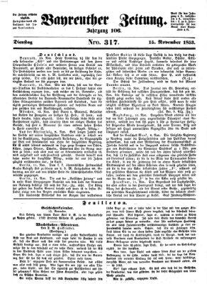 Bayreuther Zeitung Dienstag 15. November 1853