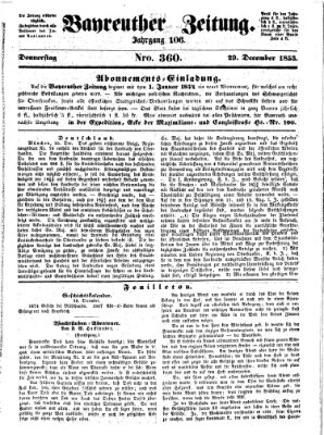 Bayreuther Zeitung Donnerstag 29. Dezember 1853