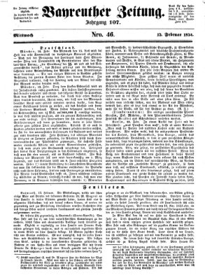 Bayreuther Zeitung Mittwoch 15. Februar 1854