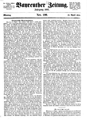 Bayreuther Zeitung Montag 10. April 1854