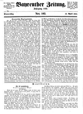 Bayreuther Zeitung Donnerstag 13. April 1854