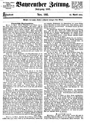 Bayreuther Zeitung Samstag 15. April 1854