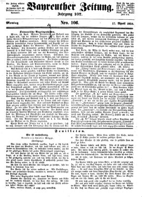 Bayreuther Zeitung Montag 17. April 1854