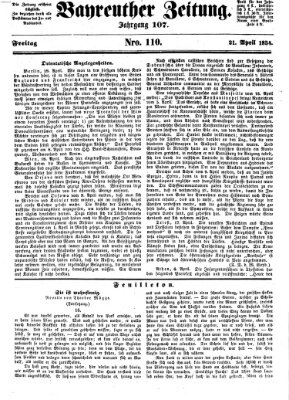 Bayreuther Zeitung Freitag 21. April 1854