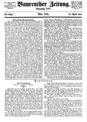 Bayreuther Zeitung Dienstag 25. April 1854