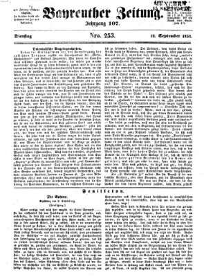 Bayreuther Zeitung Dienstag 12. September 1854