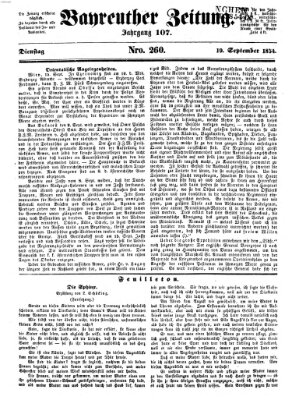 Bayreuther Zeitung Dienstag 19. September 1854