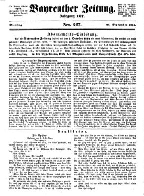 Bayreuther Zeitung Dienstag 26. September 1854