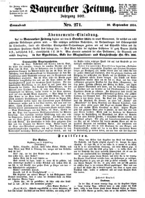 Bayreuther Zeitung Samstag 30. September 1854